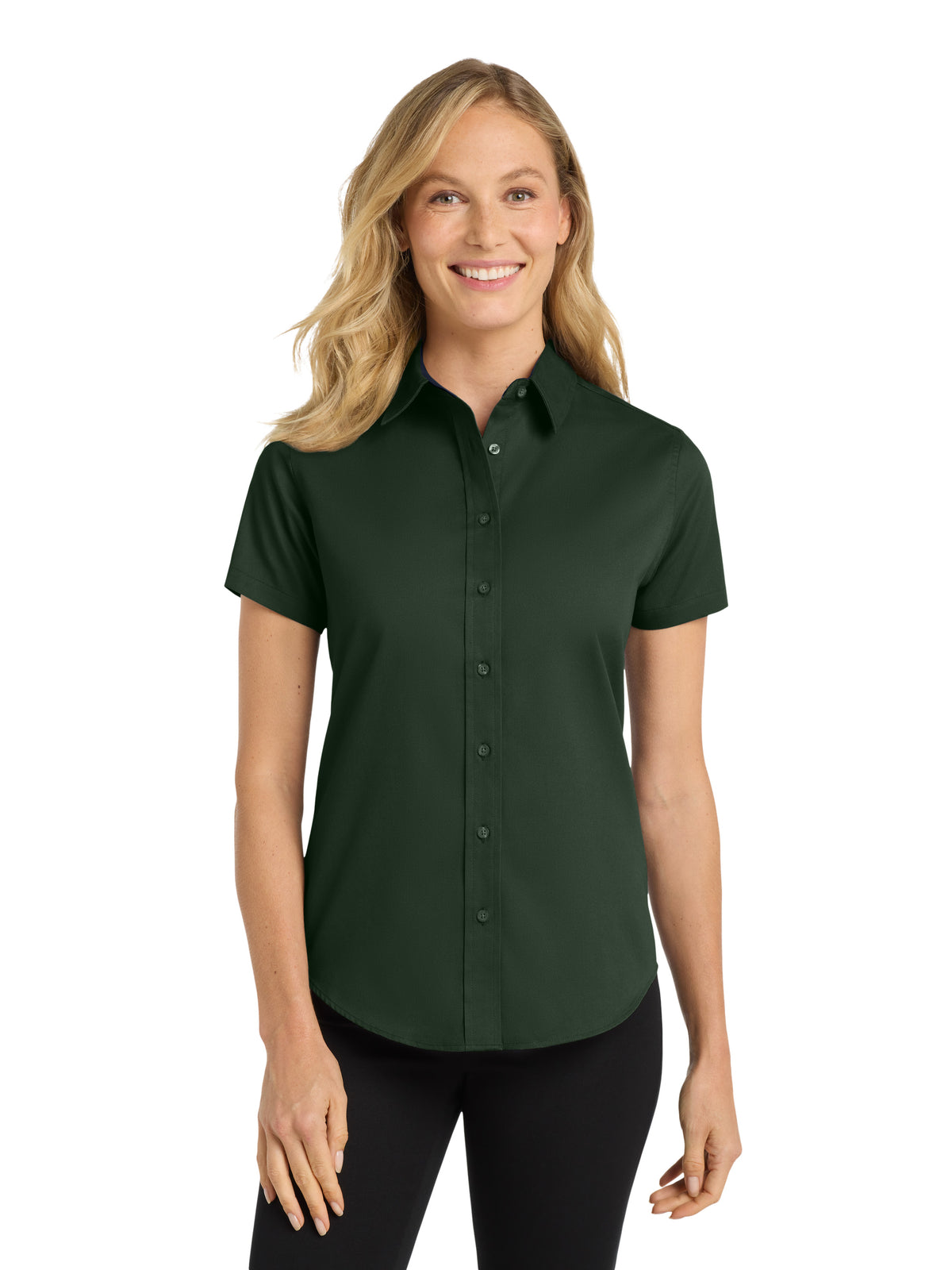 Women's Short Sleeve Easy Care Shirt - L508 - Dark Green/Navy