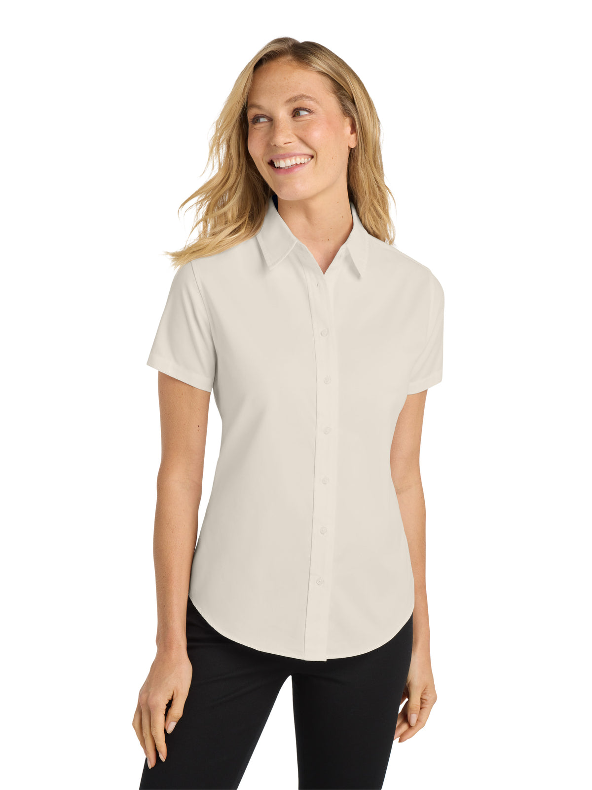 Women's Short Sleeve Easy Care Shirt - L508 - Light Stone/Classic Navy