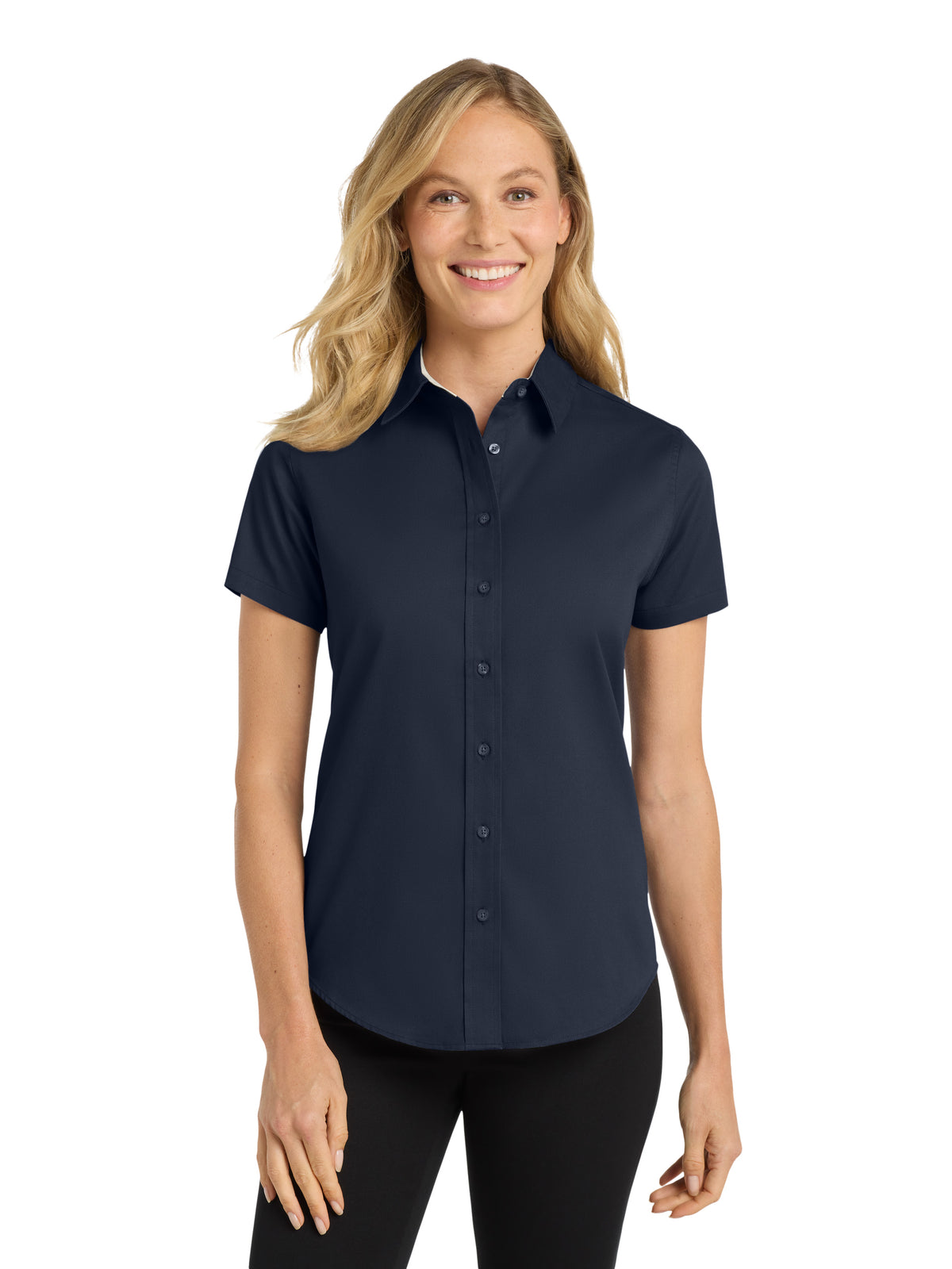 Women's Short Sleeve Easy Care Shirt - L508 - Navy/Light Stone