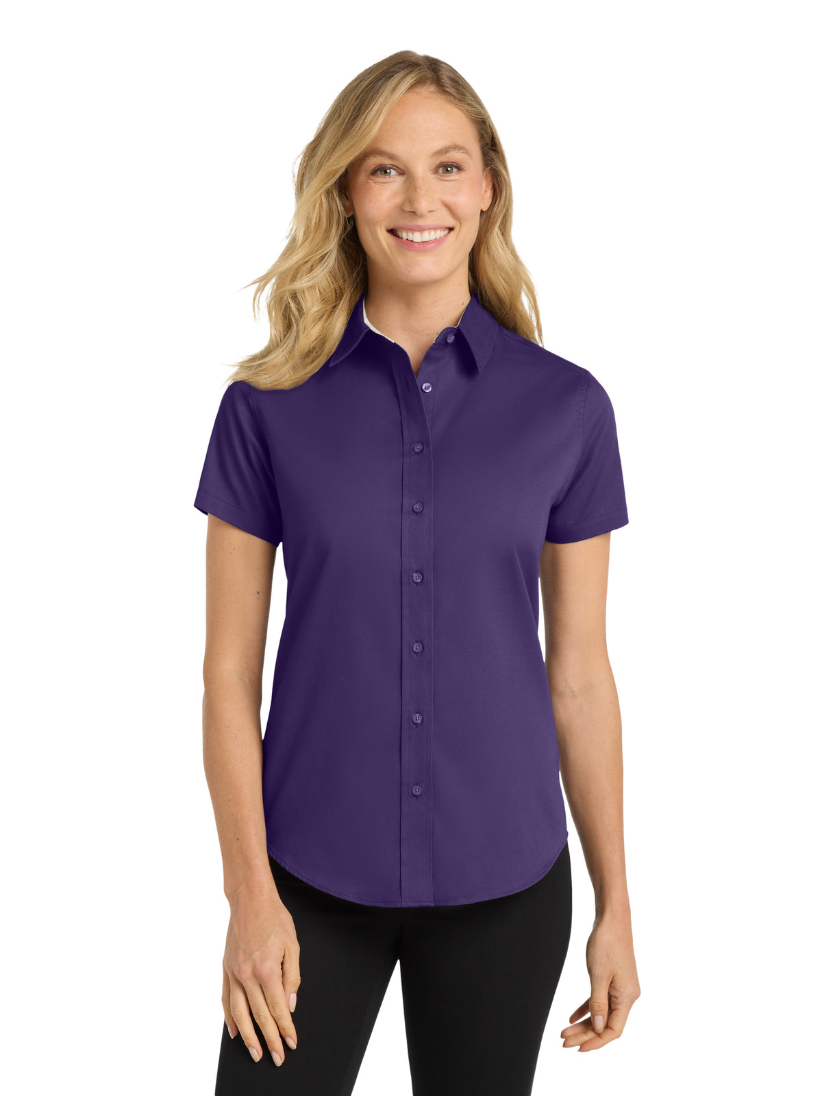 Women's Short Sleeve Easy Care Shirt - L508 - Purple/Light Stone
