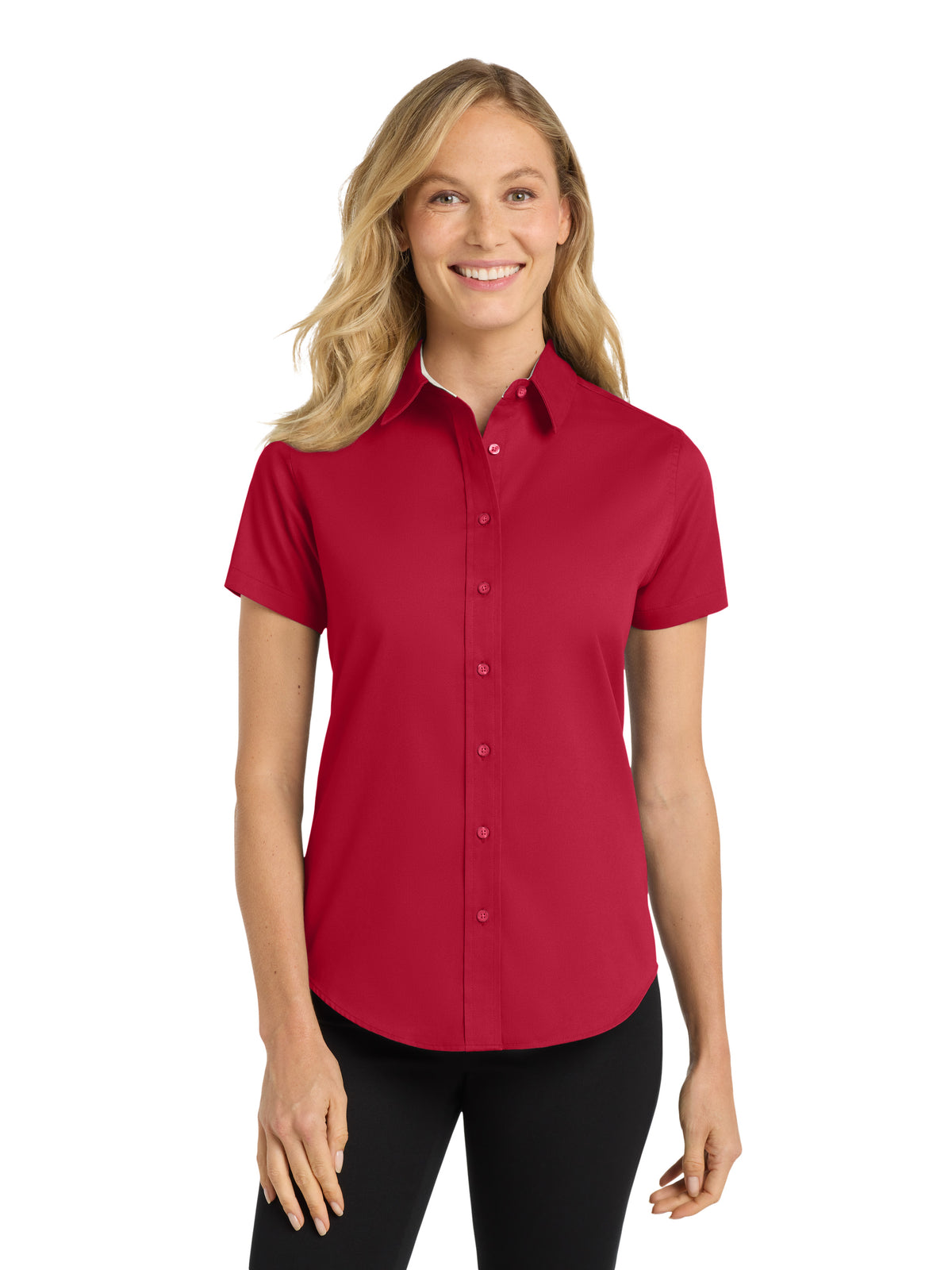 Women's Short Sleeve Easy Care Shirt - L508 - Red/Light Stone