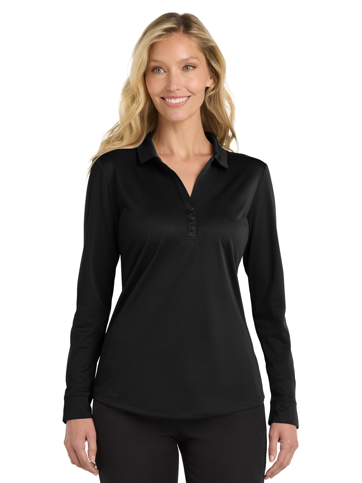 Women's Silk Touch Performance Long Sleeve Polo - L540LS - Black