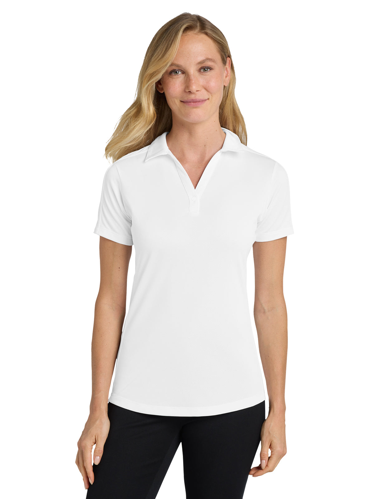 Women's Pocketless Jacquard Polo - L569 - White
