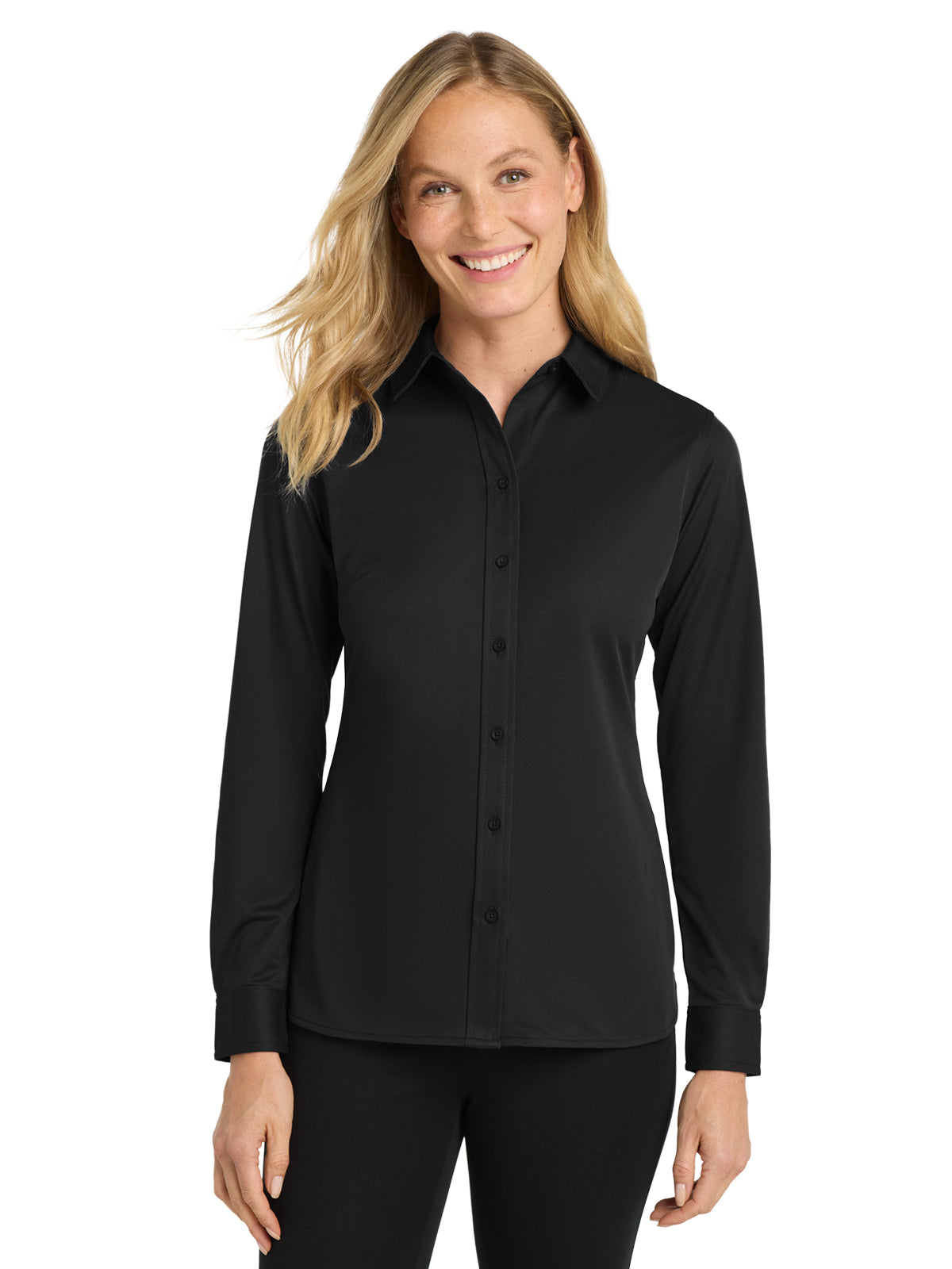Women's Knit Dress Shirt - L570 - Black