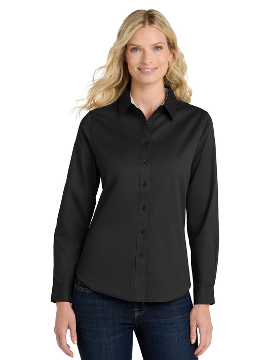 Women's Long Sleeve Easy Care Shirt - L608 - Black/ Light Stone