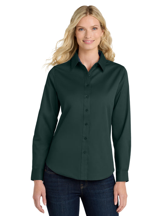 Women's Long Sleeve Easy Care Shirt - L608 - Dark Green/ Navy