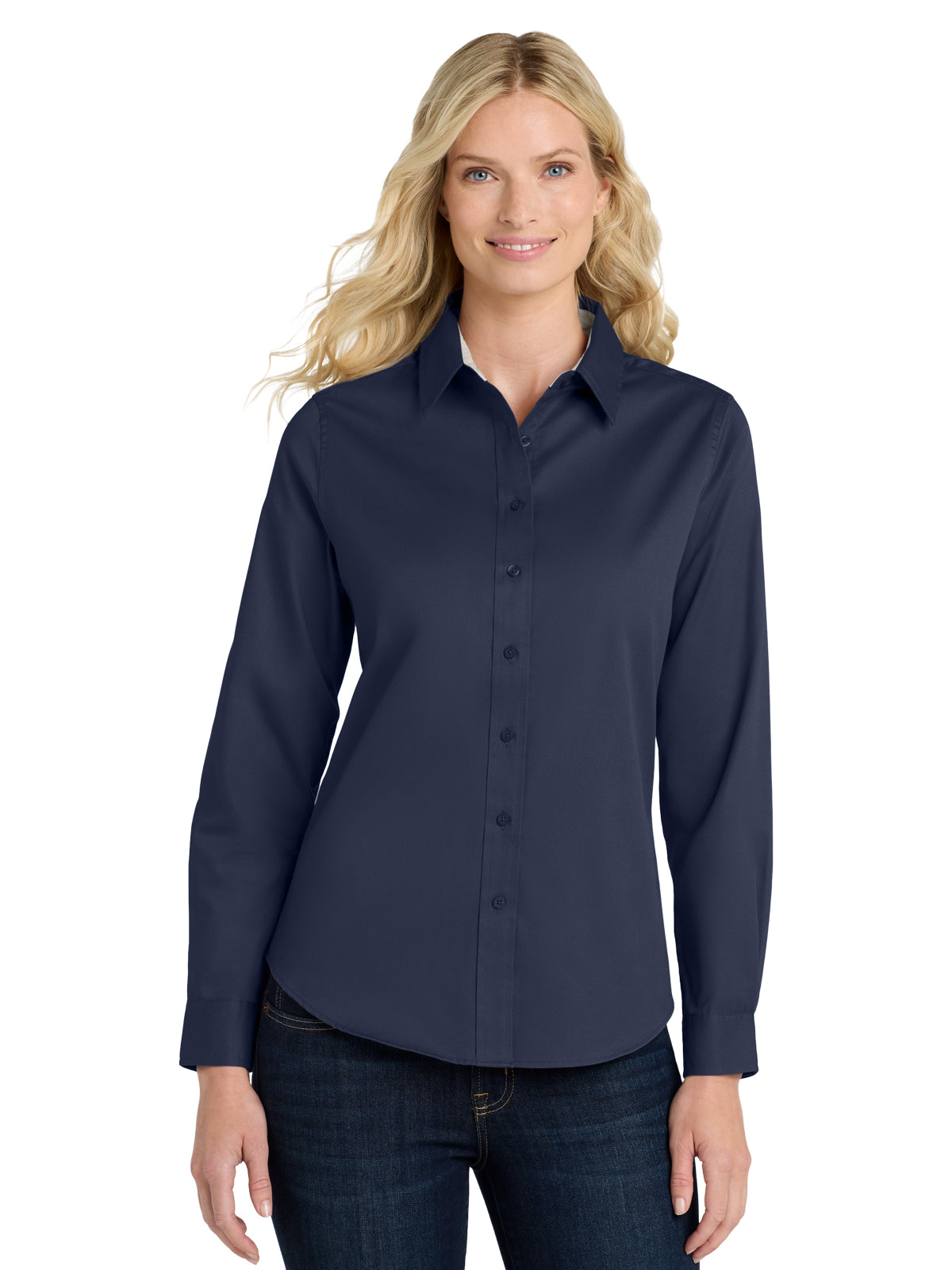 Women's Long Sleeve Easy Care Shirt - L608 - Navy/ Light Stone