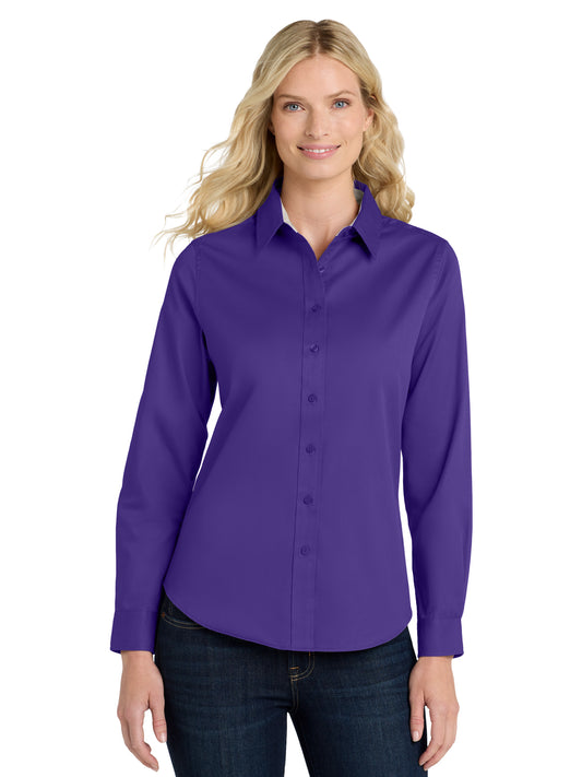 Women's Long Sleeve Easy Care Shirt - L608 - Purple/ Light Stone