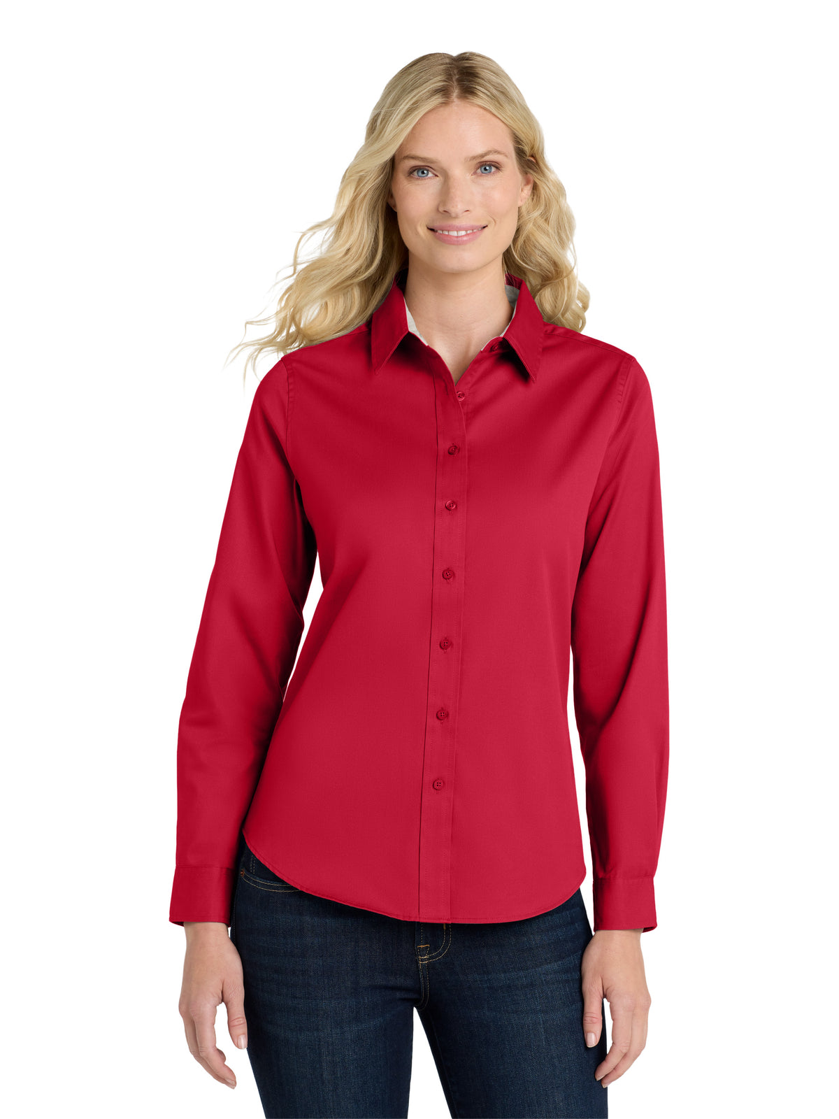 Women's Long Sleeve Easy Care Shirt - L608 - Red/Light Stone