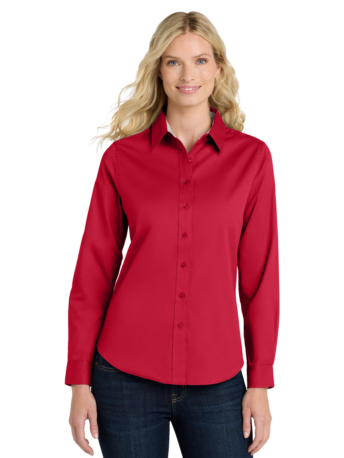 Women's Long Sleeve Easy Care Shirt - L608 - Red/Light Stone
