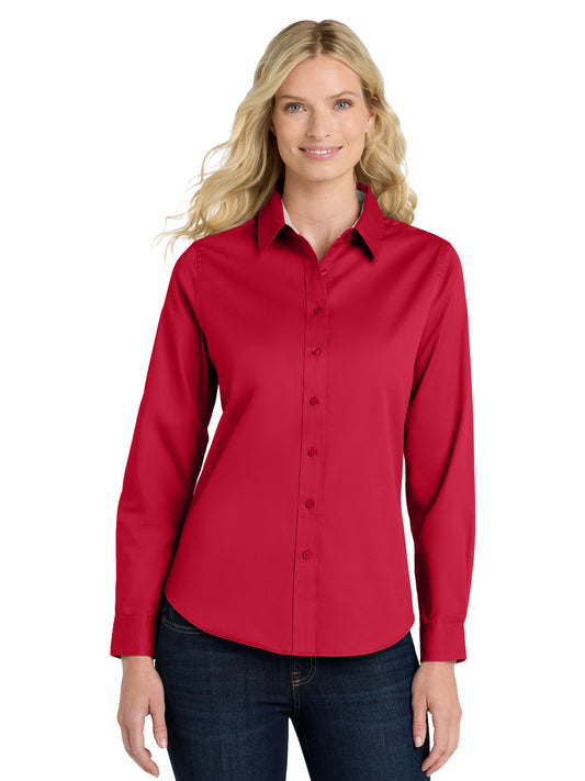 Women's Long Sleeve Easy Care Shirt - L608 - Red/Light Stone