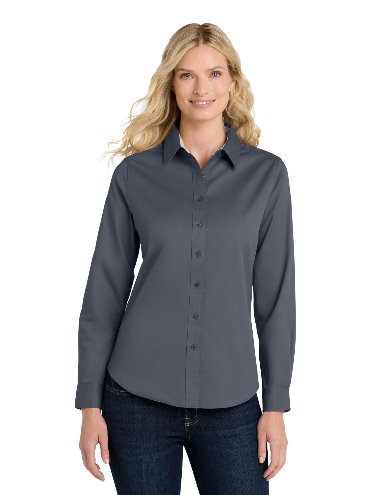 Women's Long Sleeve Easy Care Shirt - L608 - Steel Grey/Light Stone