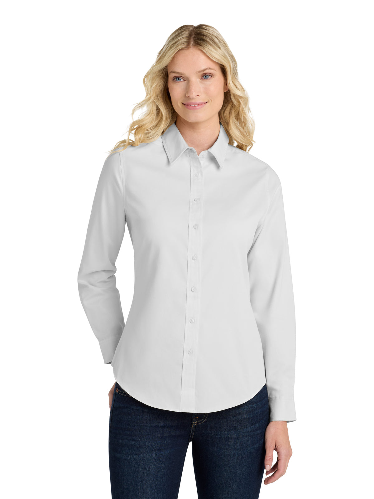 Women's Long Sleeve Easy Care Shirt - L608 - White/ Light Stone
