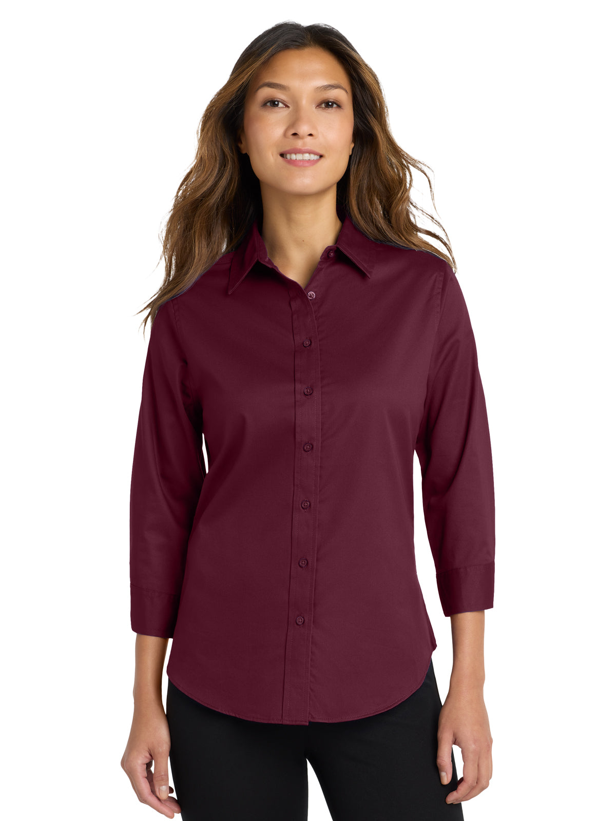 Women's Wrinkle-Resistant 3/4-Sleeve Shirt - L612 - Burgundy