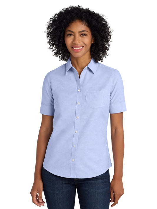 Women's Short Sleeve Oxford Shirt - L659 - Oxford Blue