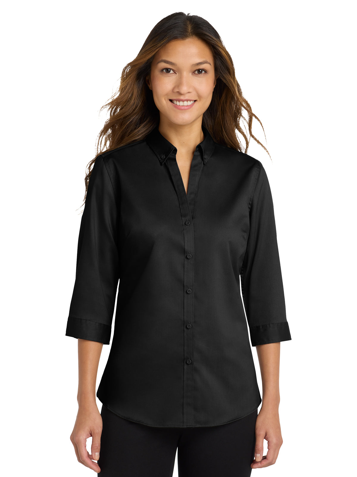 Women's 3/4 Sleeve Twill Shirt - L665 - Black