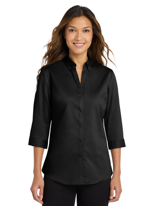 Women's 3/4 Sleeve Twill Shirt - L665 - Black