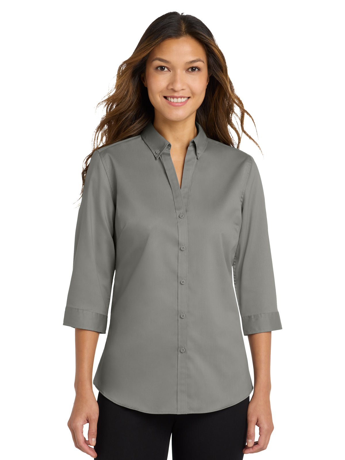 Women's 3/4 Sleeve Twill Shirt - L665 - Monument Grey