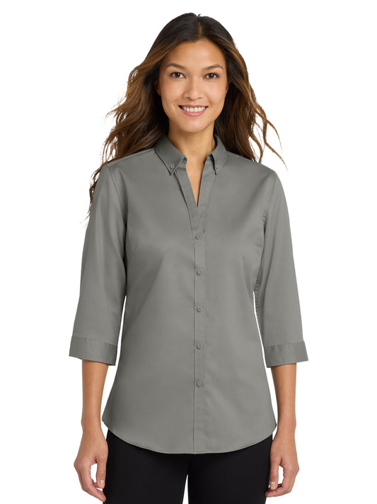 Women's 3/4 Sleeve Twill Shirt - L665 - Monument Grey