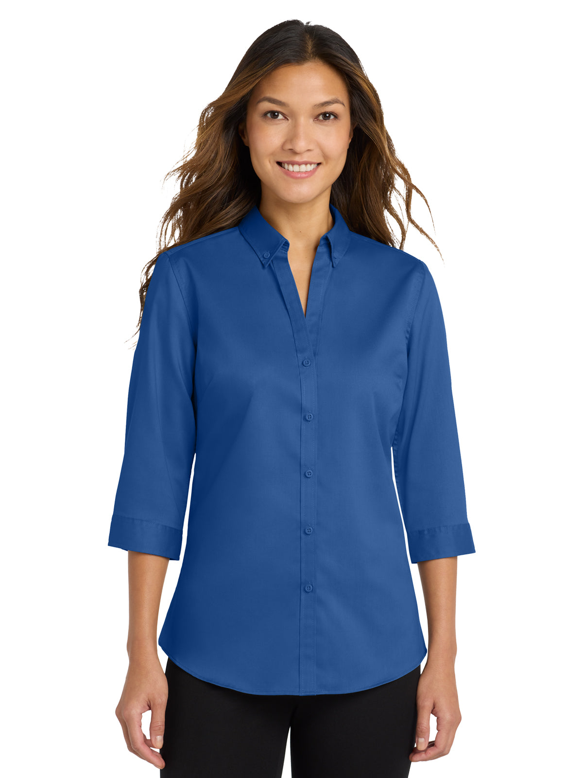 Women's 3/4 Sleeve Twill Shirt - L665 - True Blue