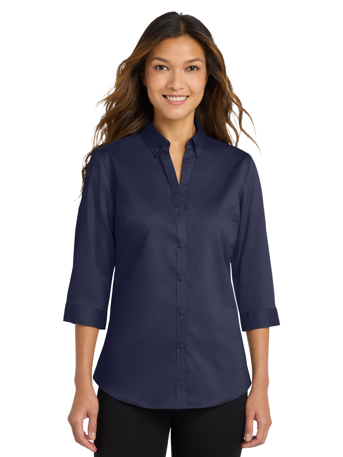 Women's 3/4 Sleeve Twill Shirt - L665 - True Navy