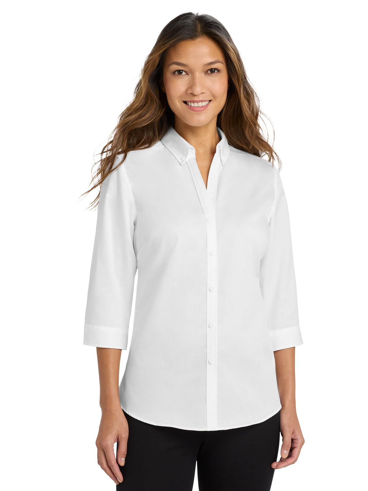 Women's 3/4 Sleeve Twill Shirt - L665 - White