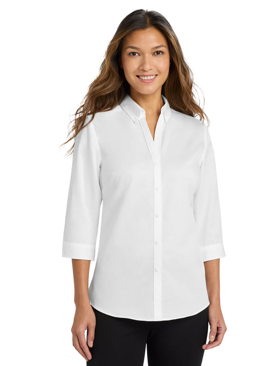 Women's 3/4 Sleeve Twill Shirt - L665 - White