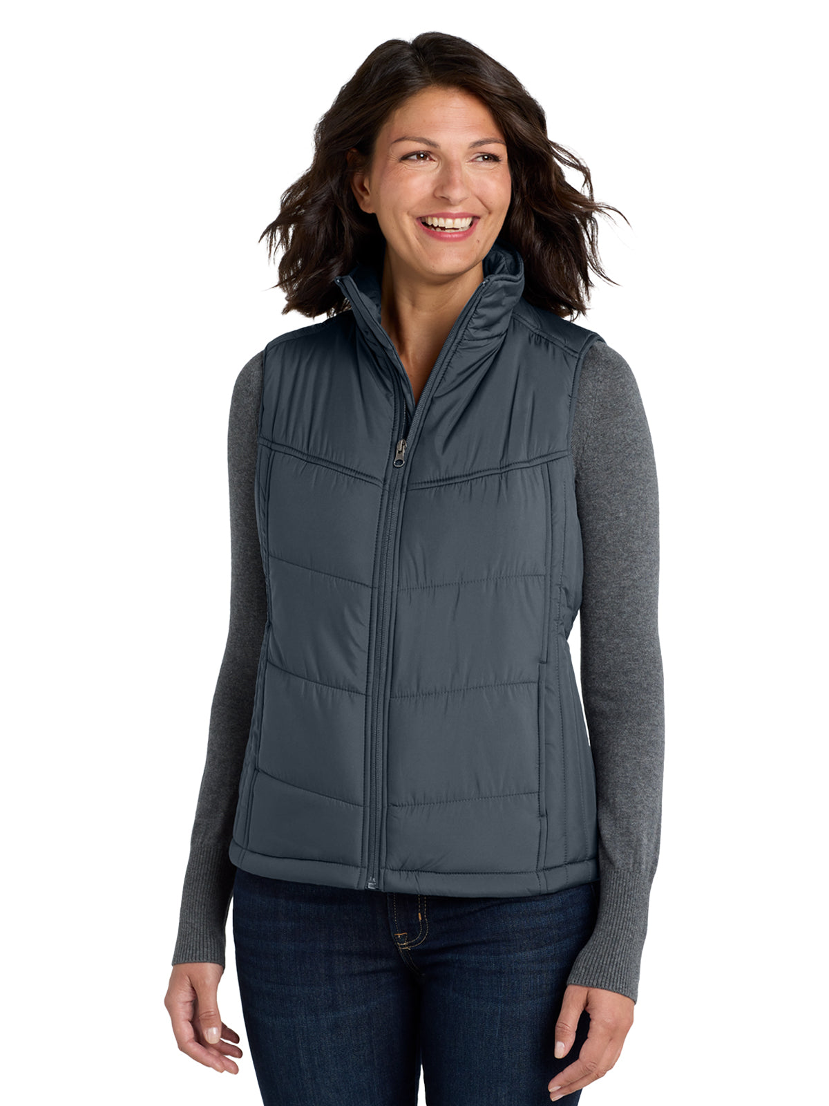Women's Puffy Vest - L709 - Dark Slate/ Black