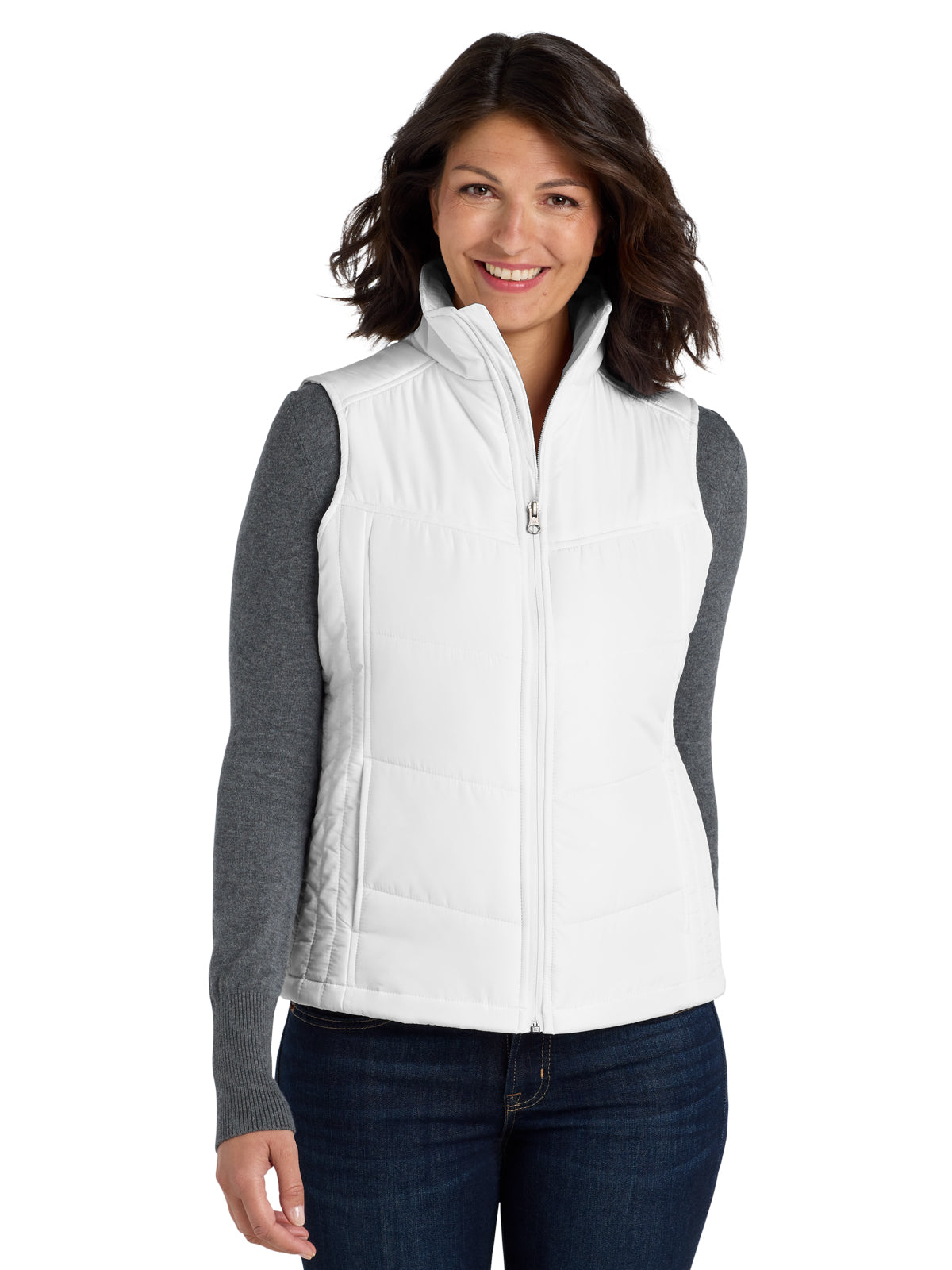 Women's Puffy Vest - L709 - White/ Dark Slate