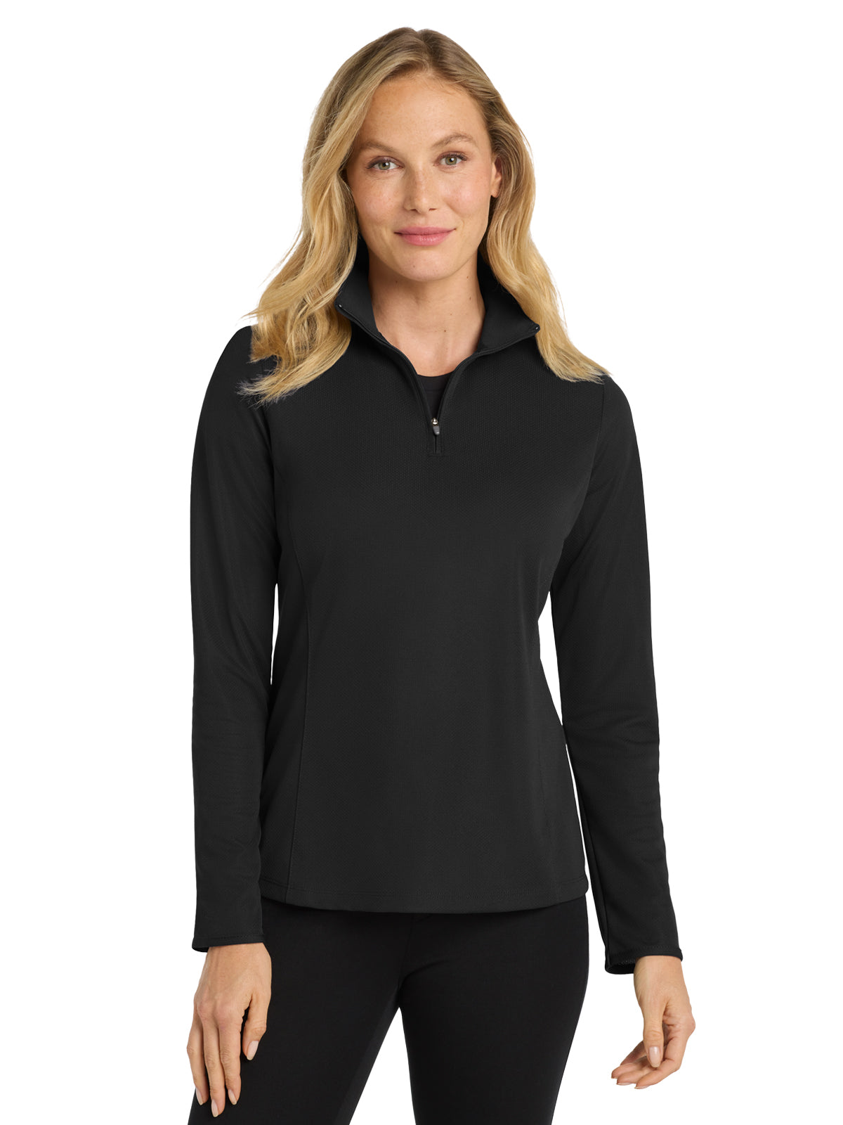 Women's Pinpoint Mesh Half-Zip Pullover - L806 - Black