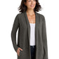 Women's Two-Pocket Interlock Cardigan - L807 - Charcoal Heather/Medium Heather Grey