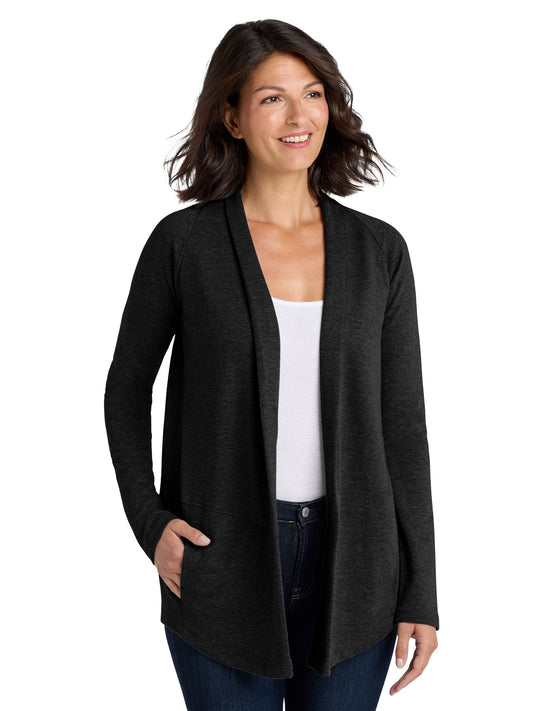Women's Two-Pocket Interlock Cardigan - L807 - Deep Black/Charcoal Heather