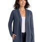 Women's Two-Pocket Interlock Cardigan - L807 - Estate Blue Heather/Charcoal Heather