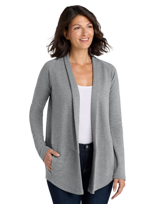 Women's Two-Pocket Interlock Cardigan - L807 - Medium Heather Grey/Charcoal Heather