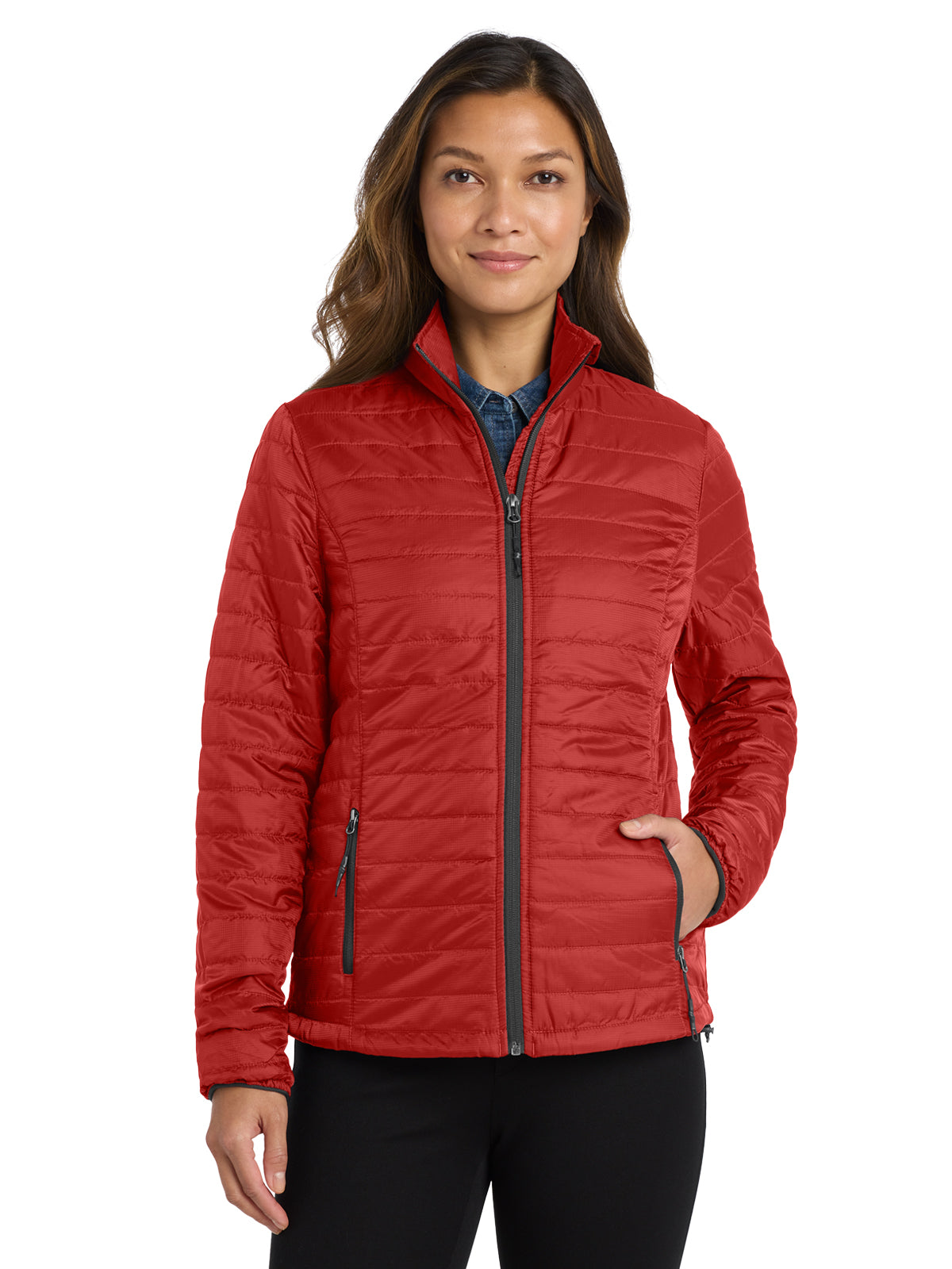 Women's Packable Puffy Jacket - L850 - Fire Red/Graphite