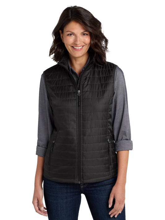 Women's Packable Puffy Vest - L851 - Deep Black