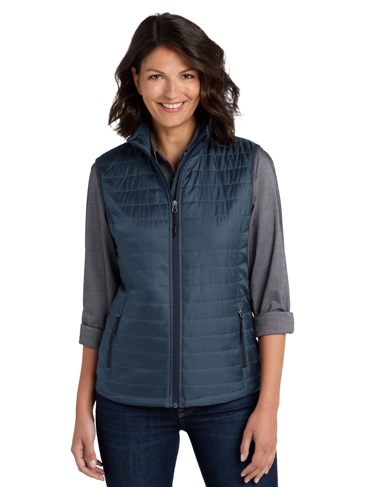 Women's Packable Puffy Vest - L851 - Regatta Blue/ River Blue Navy