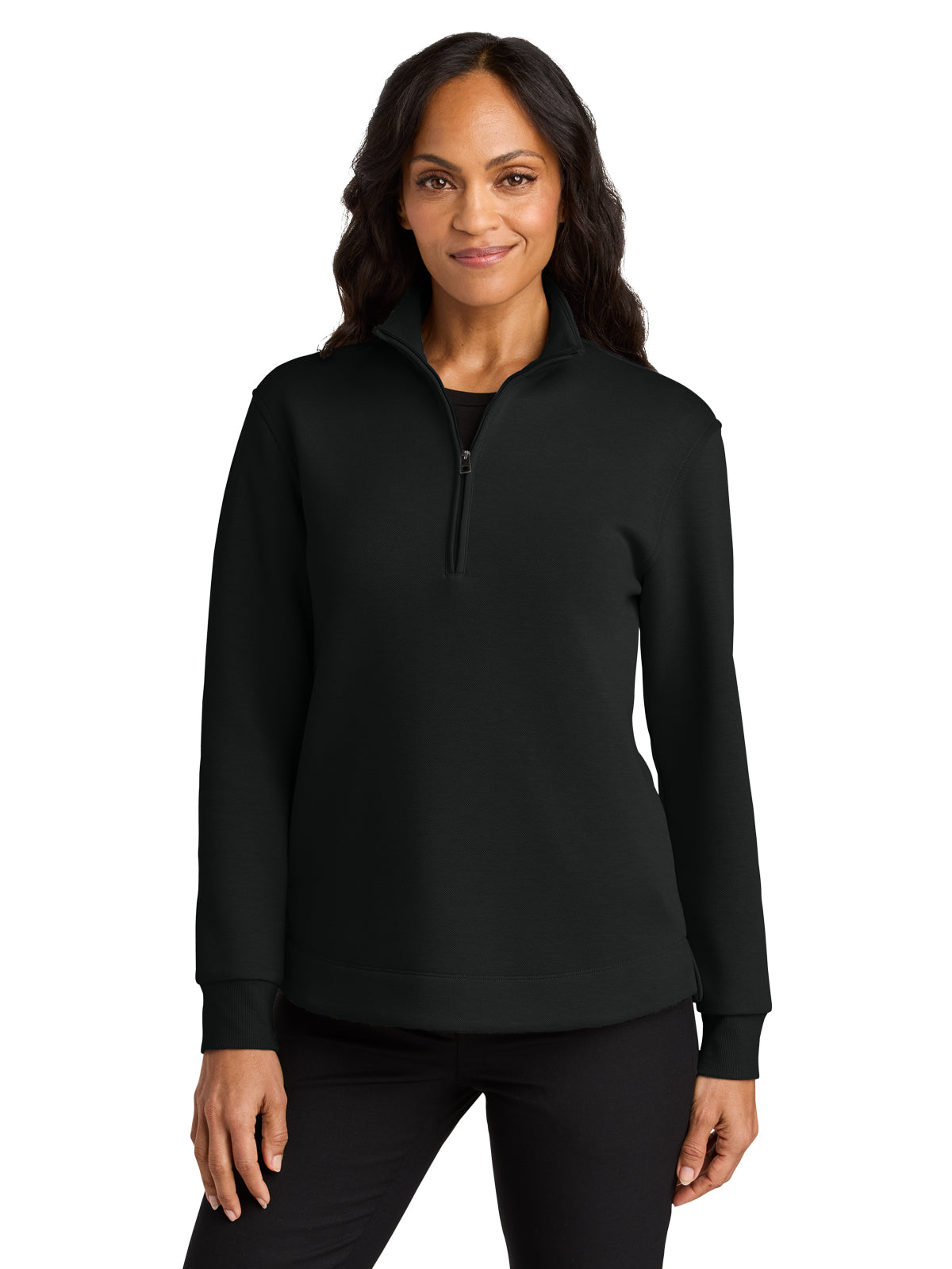 Women's Pocketless Double Pique 1/4-Zip Pullover - LK210 - Deep Black
