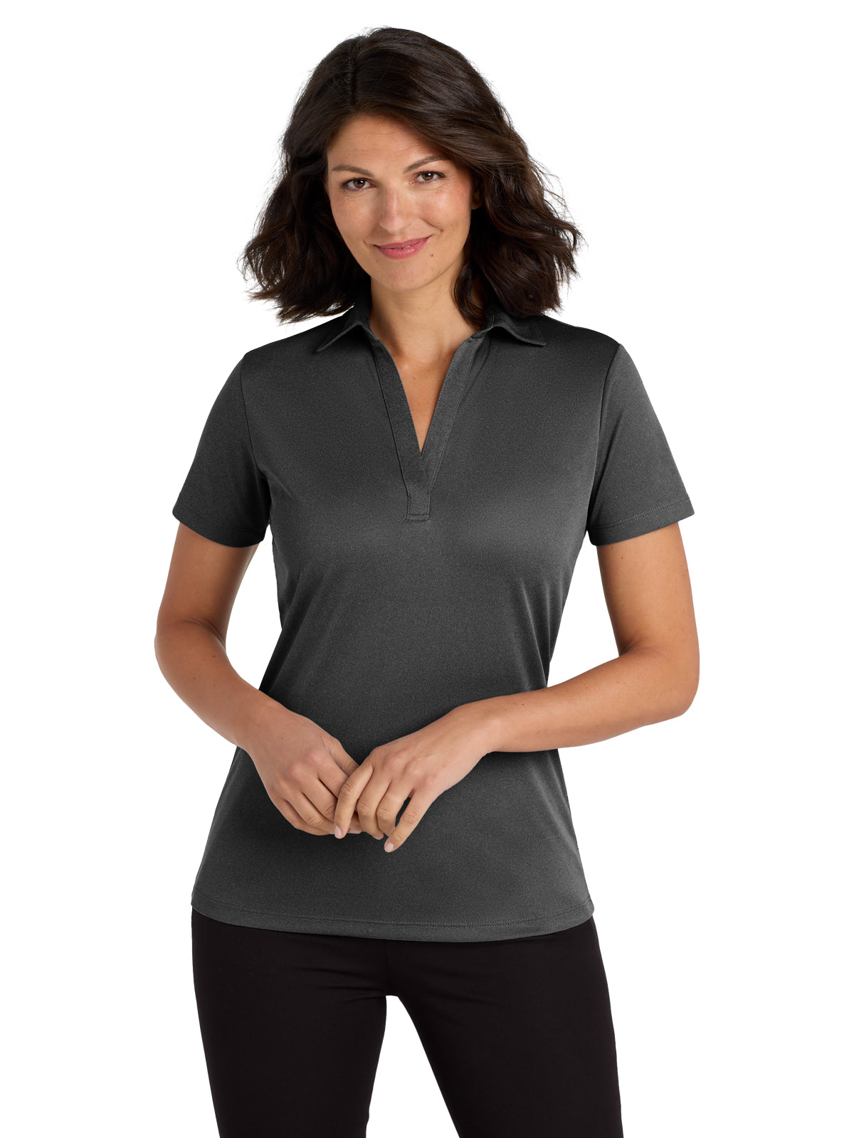 Women's Heathered Silk Touch Performance Polo - LK542 - Black Heather