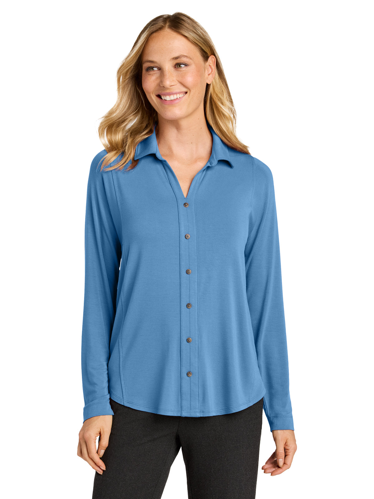 Women's Pocketless Luxe Knit Button Tunic - LK5602 - Carolina Blue