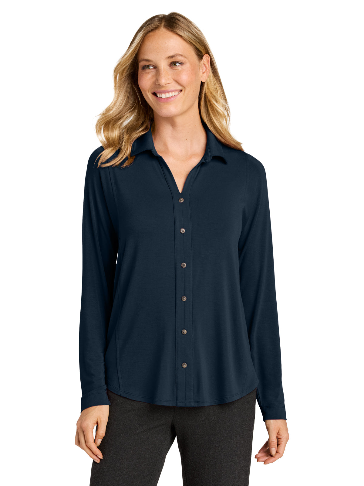 Women's Pocketless Luxe Knit Button Tunic - LK5602 - River Blue Navy