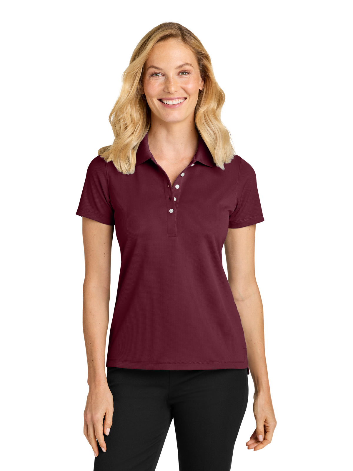 Women’s Dry Zone Stain-Release Grid Polo - LK845 - Club Burgundy