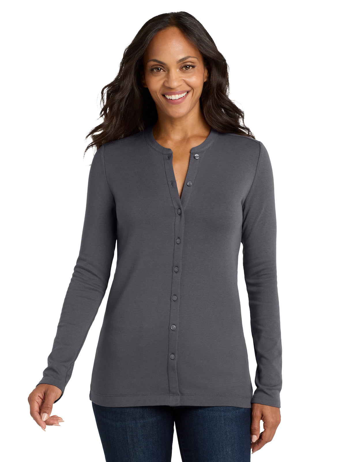 Women's Concept Stretch Button-Front Cardigan - LM1008 - Grey Smoke