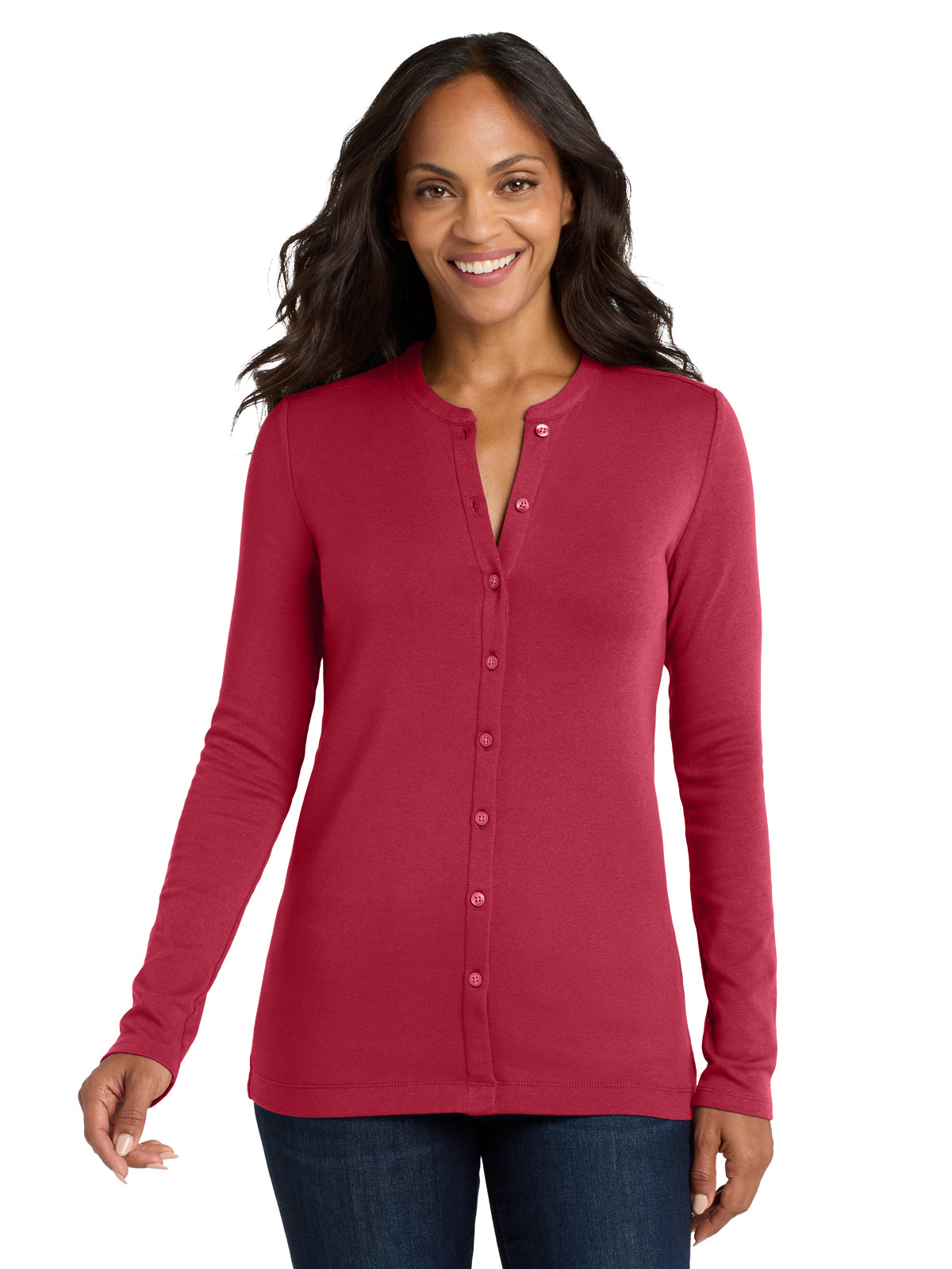 Women's Concept Stretch Button-Front Cardigan - LM1008 - Rich Red