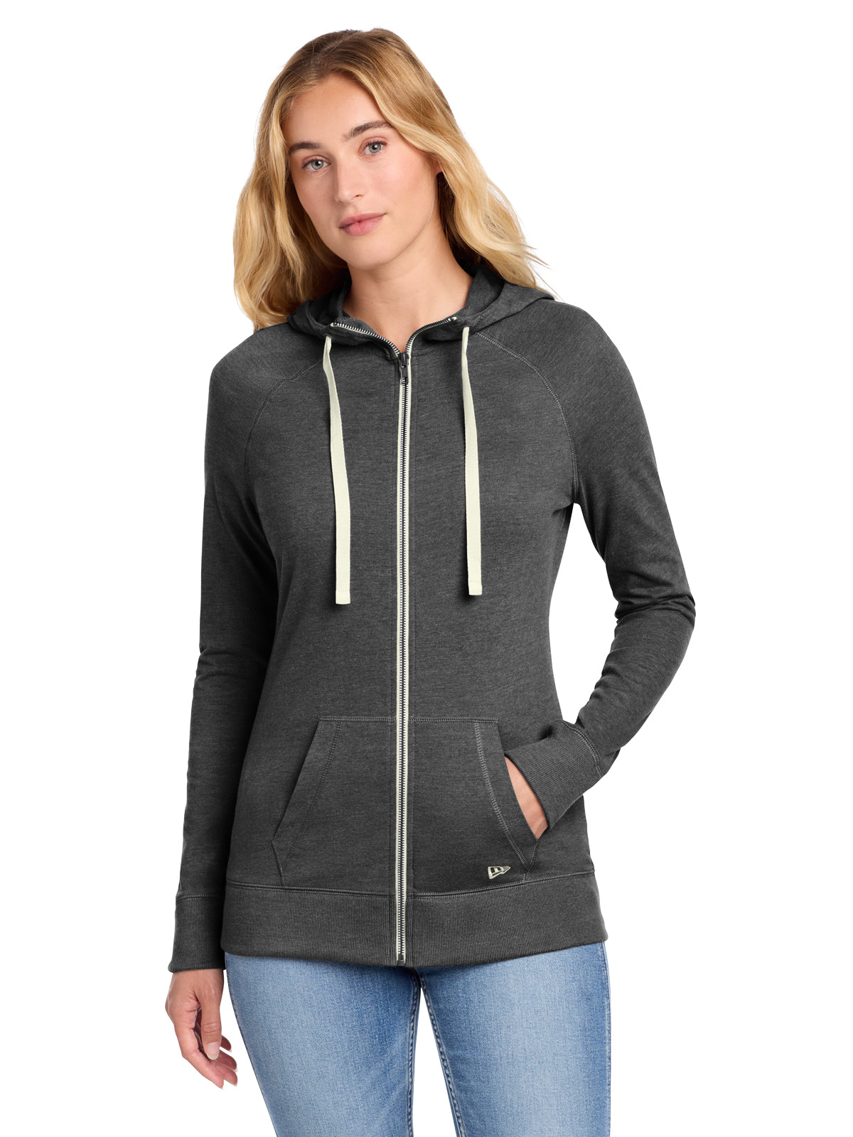 Women's Sueded Cotton Blend Full-Zip Hoodie - LNEA122 - Black Heather
