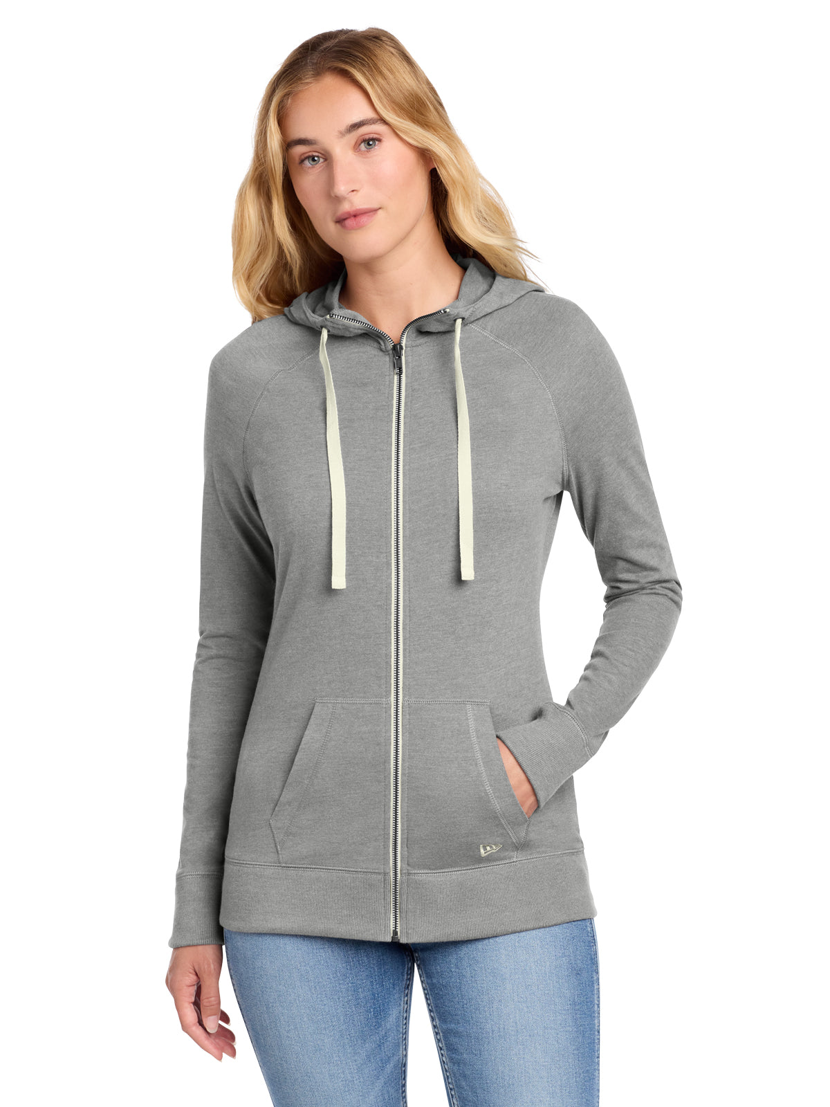 Women's Sueded Cotton Blend Full-Zip Hoodie - LNEA122 - Shadow Grey Heather