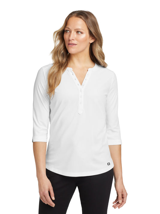 Women's Jewel Henley Shirt - LOG104 - Bright White