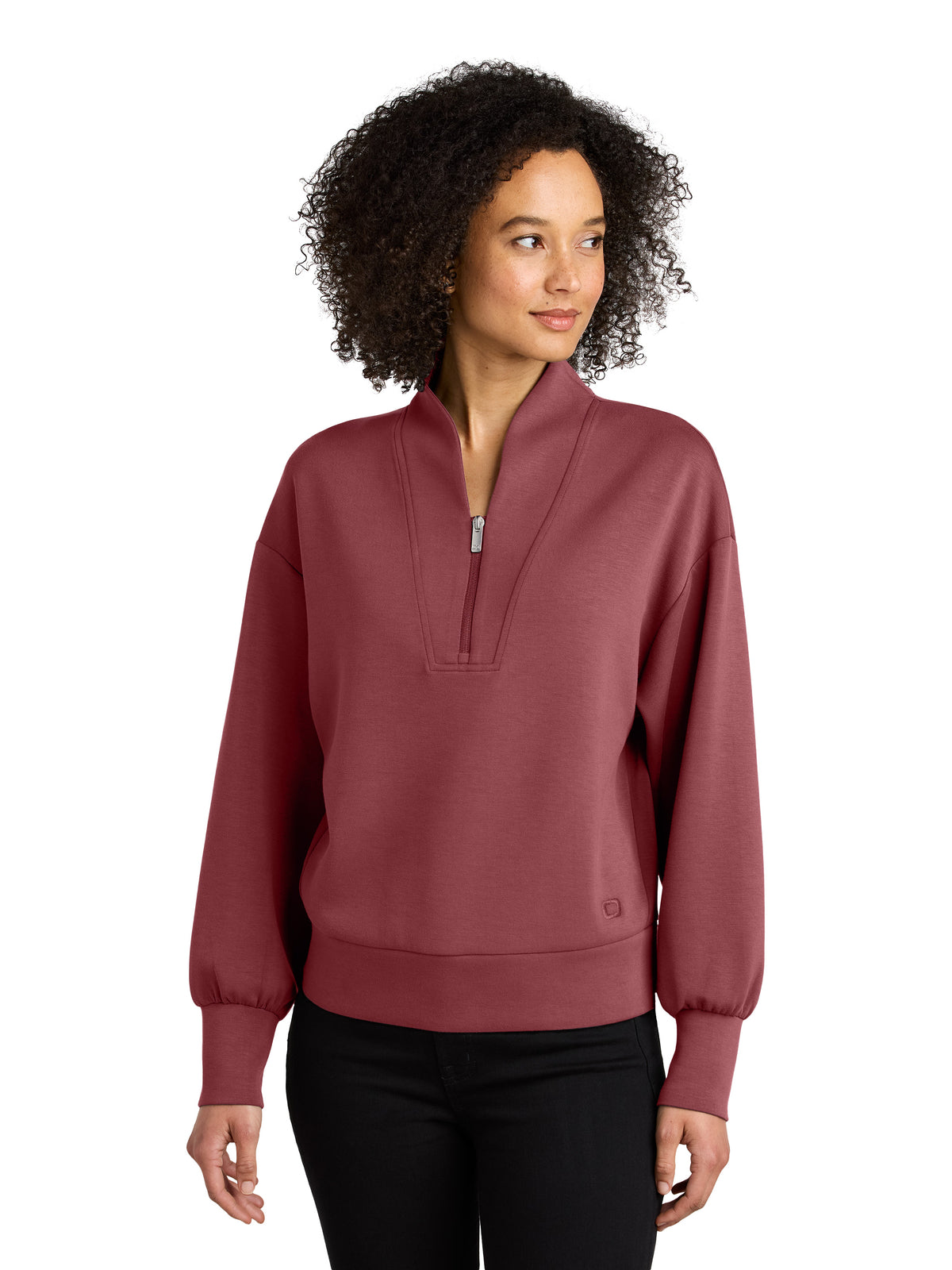 Women's Pocketless 1/4-Zip Sweatshirt - LOG861 - Soft Ruby