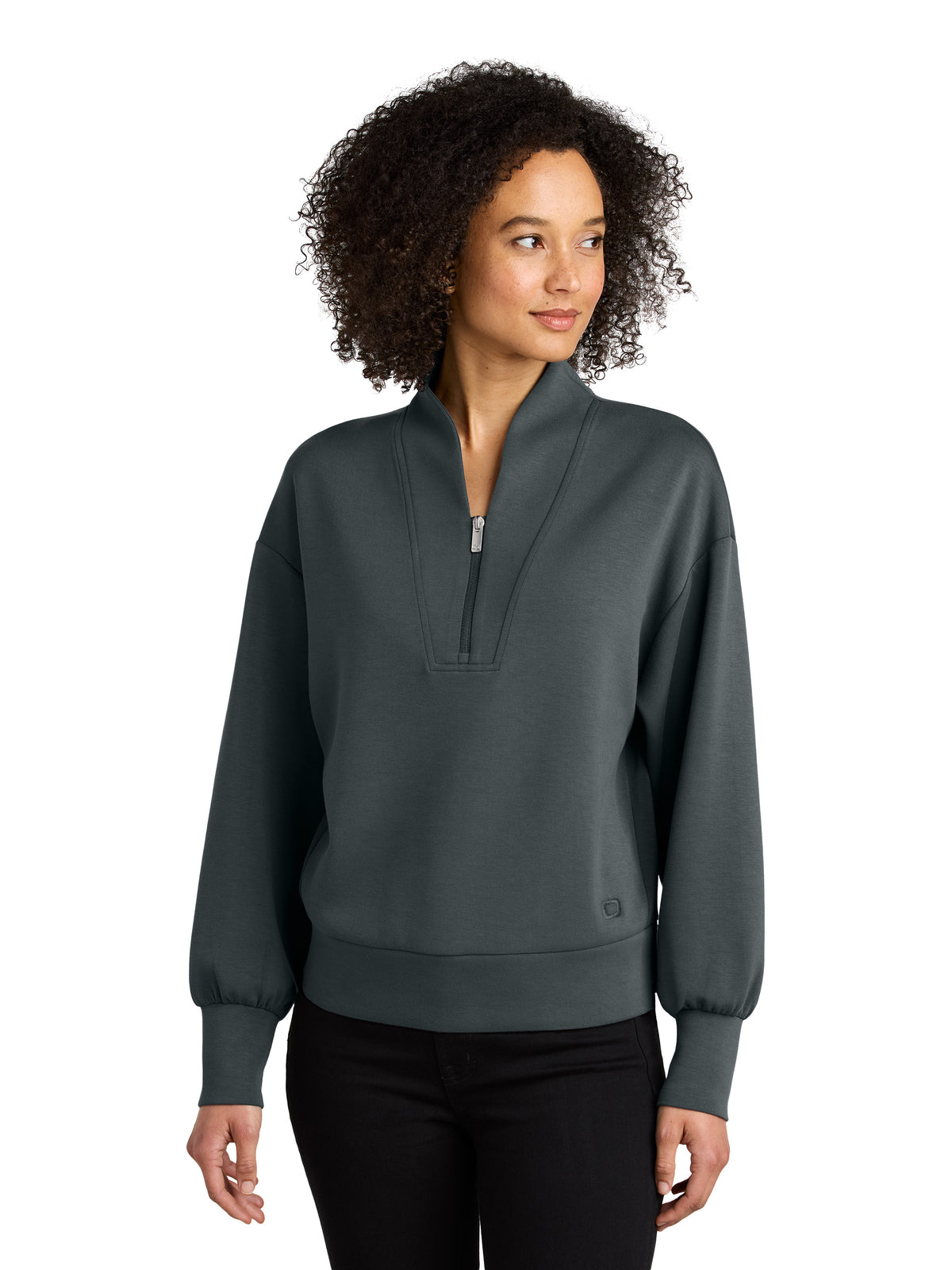Women's Pocketless 1/4-Zip Sweatshirt - LOG861 - Tarmac Grey