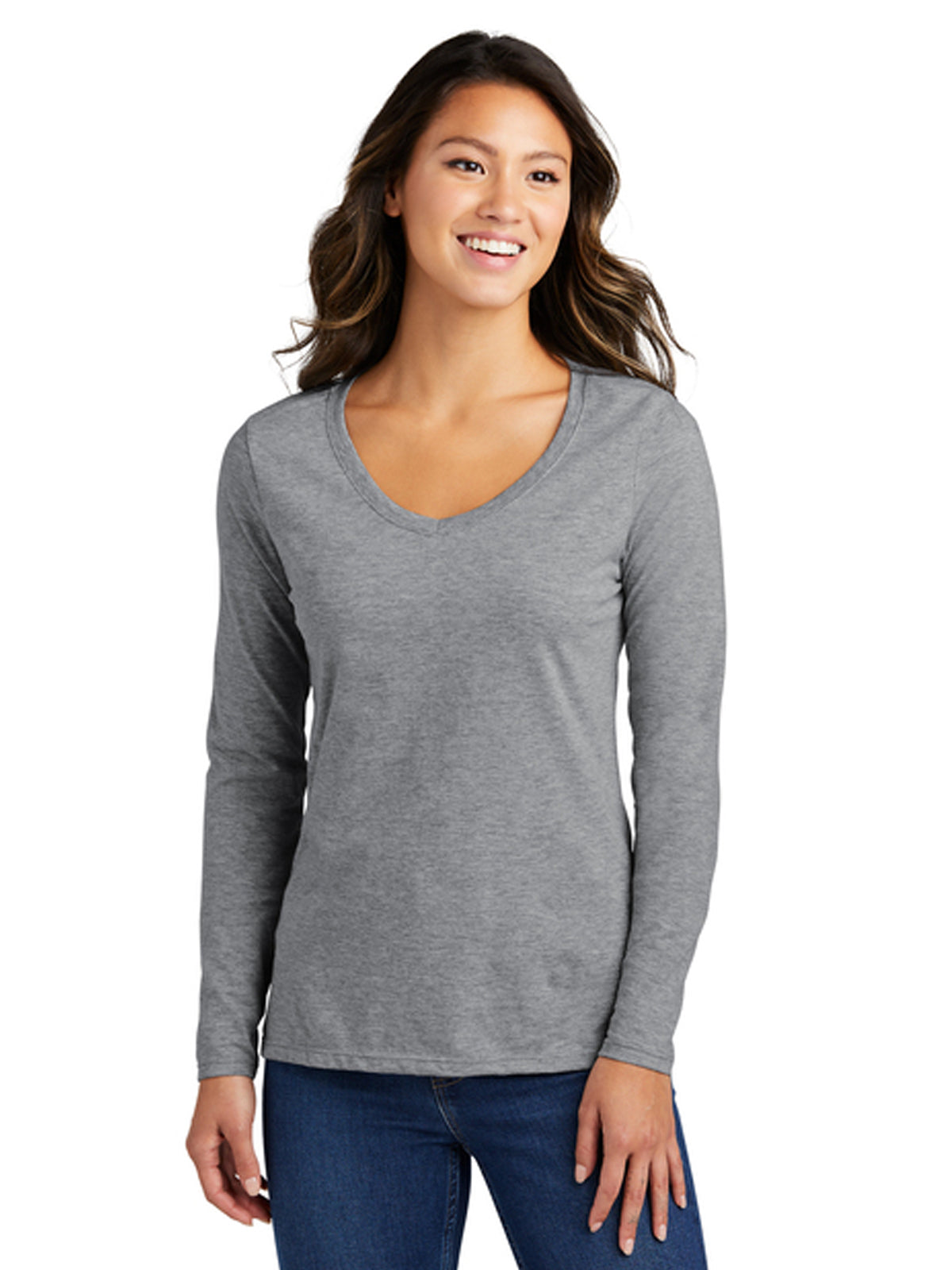 Women's Pocketless Long Sleeve V-Neck Tee - LPC450VLS - Athletic Heather